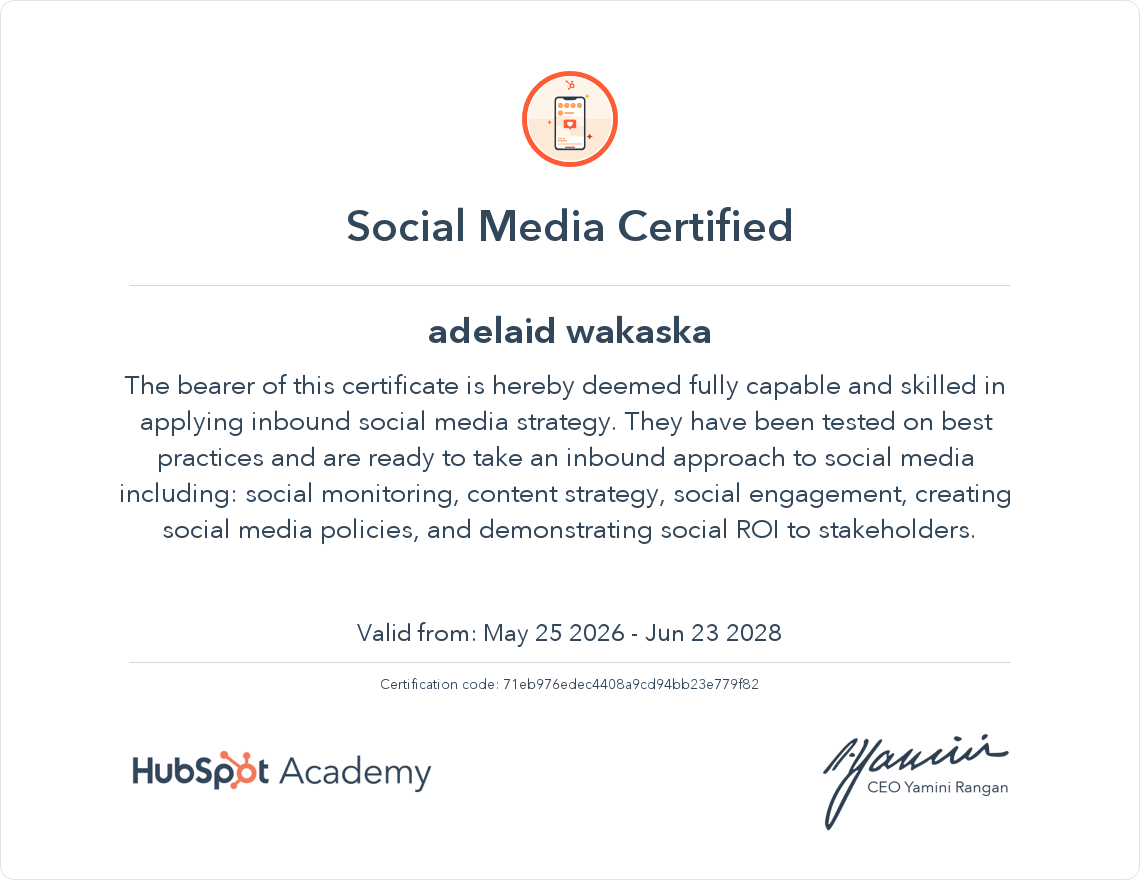 Social Media Certified Certificate